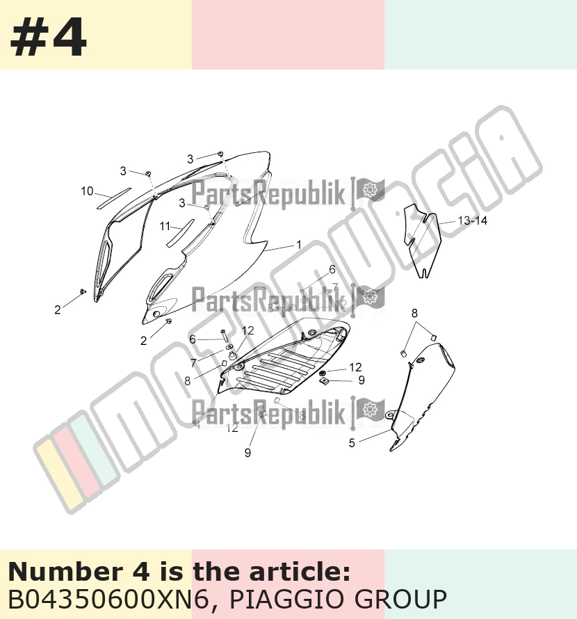 Cache/entourage/habillage, droit, noir, Suffixe et code couleur Piaggio: XN6_noir mat 168