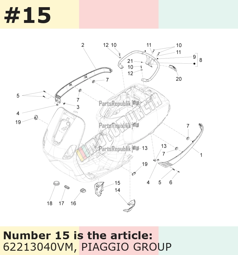 Couvercle, droit, vert, Suffixe et code couleur Piaggio: VM_vert 328/A