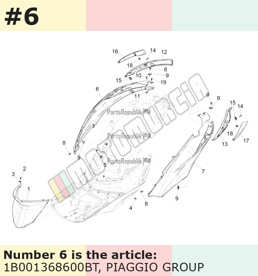 Carénage latéral, droit, blanc, Suffixe et code couleur Piaggio: BT_blanc perle 566