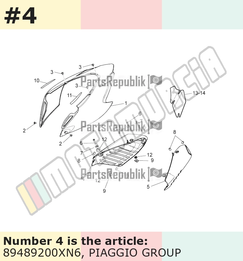 Cache/entourage/habillage, droit, noir, Suffixe et code couleur Piaggio: XN6_noir mat 168