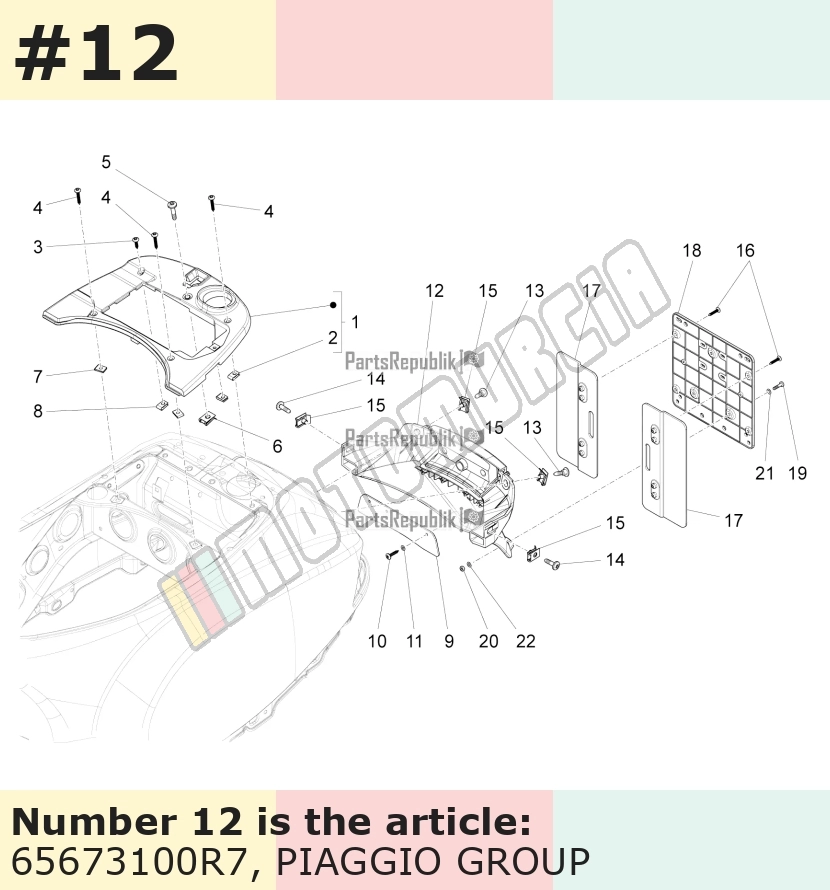 Support plaque d'immatriculation, rouge, Suffixe et code couleur Piaggio: R7_rouge dragon / passion /894