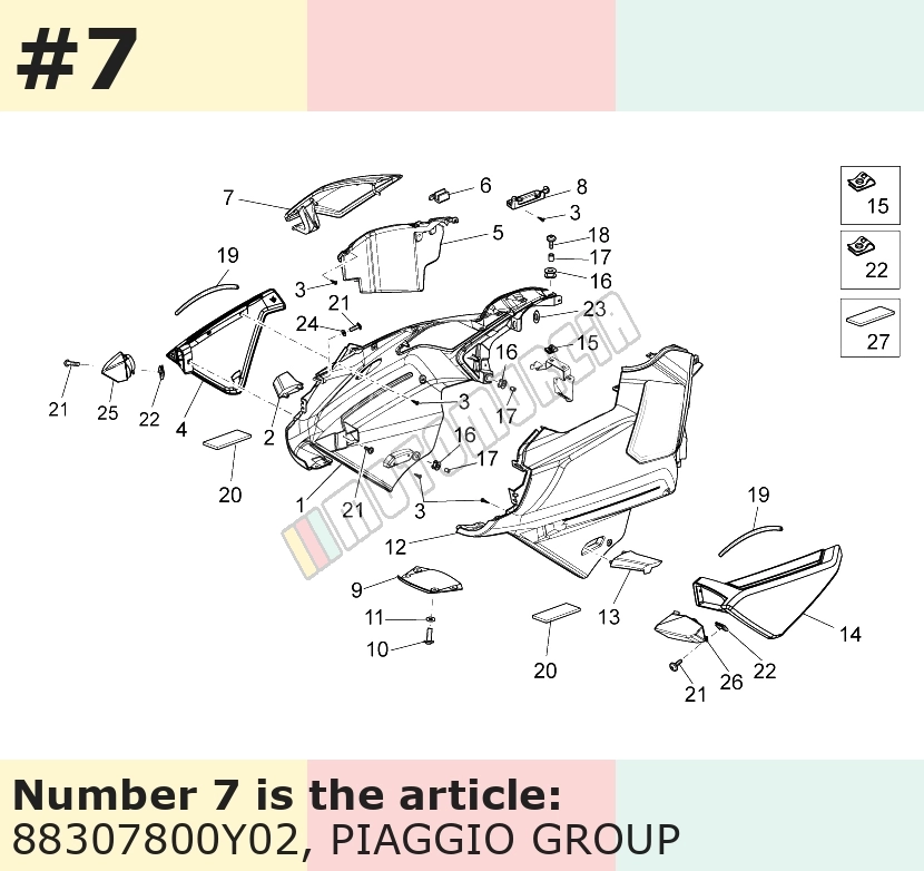 Cache/entourage/habillage, droit, noir, Suffixe et code couleur Piaggio: Y02_noir Guzzi