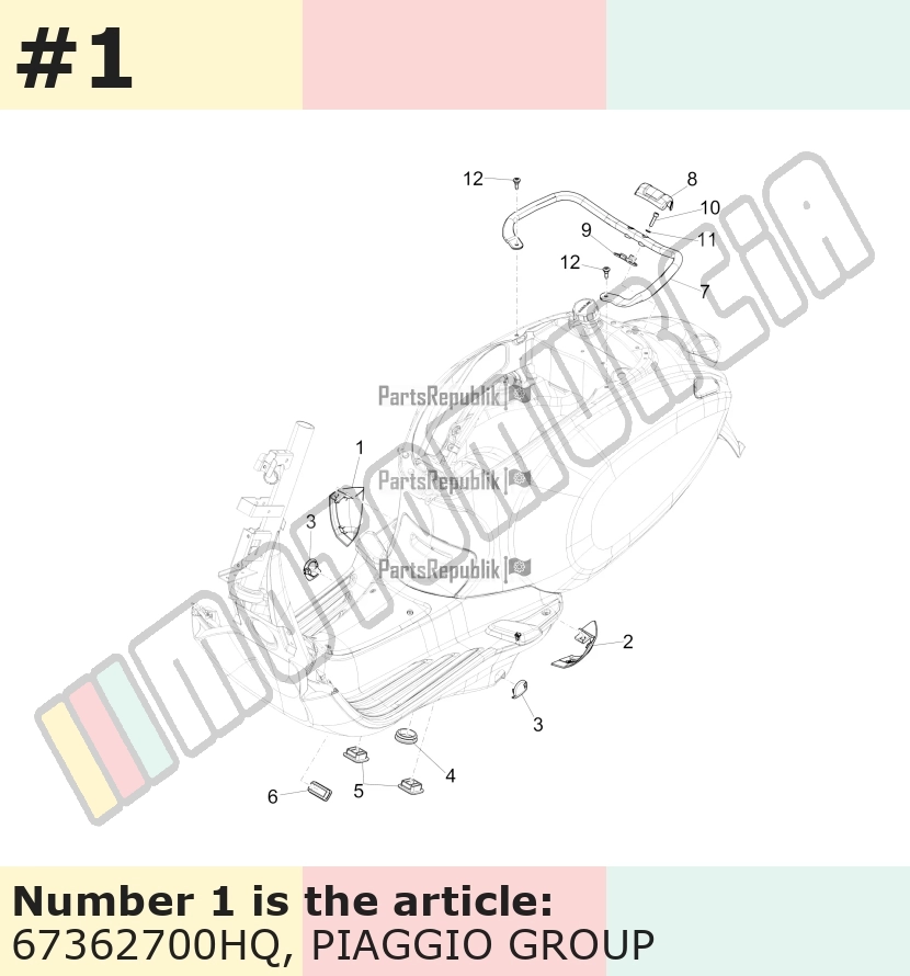 Couvercle, droit, gris, Suffixe et code couleur Piaggio: HQ_gris 707/C