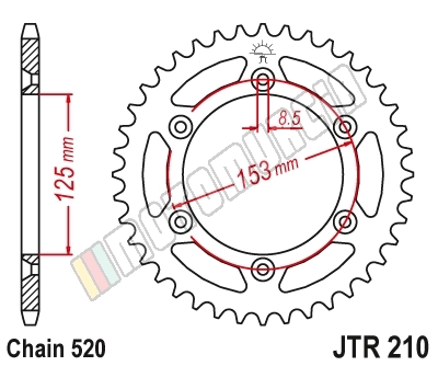 Gear Aço, Divisão: 520, Número de dentes: 43, JTR210.43