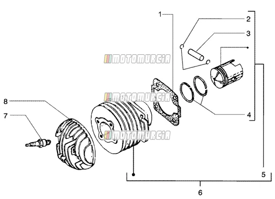 Axe de cylindre-piston-poignet, ens.