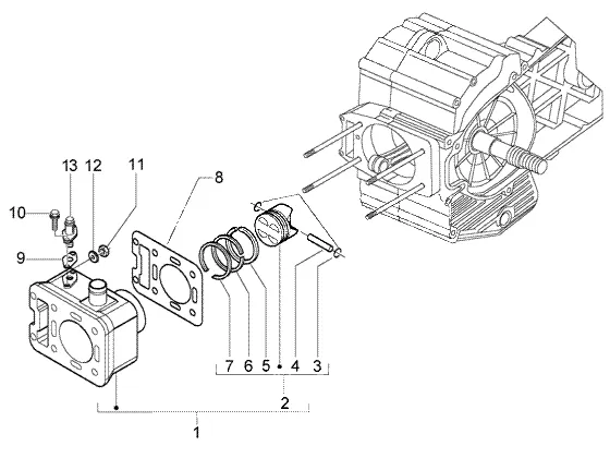Axe de cylindre-piston-poignet, ens.