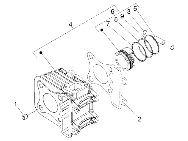 Axe de cylindre-piston-poignet, ens.