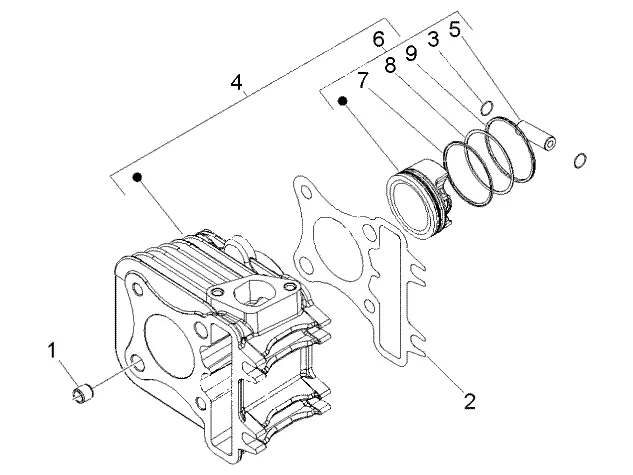 Axe de cylindre-piston-poignet, ens.