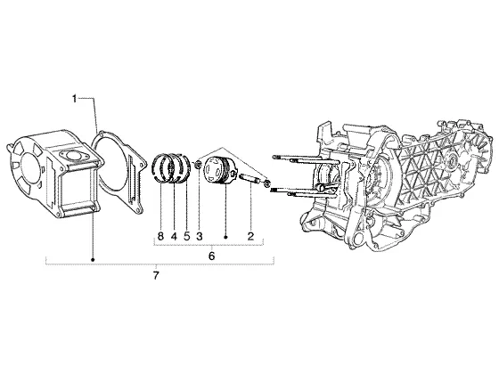 Cylindre - piston - axe de poignet, ens.