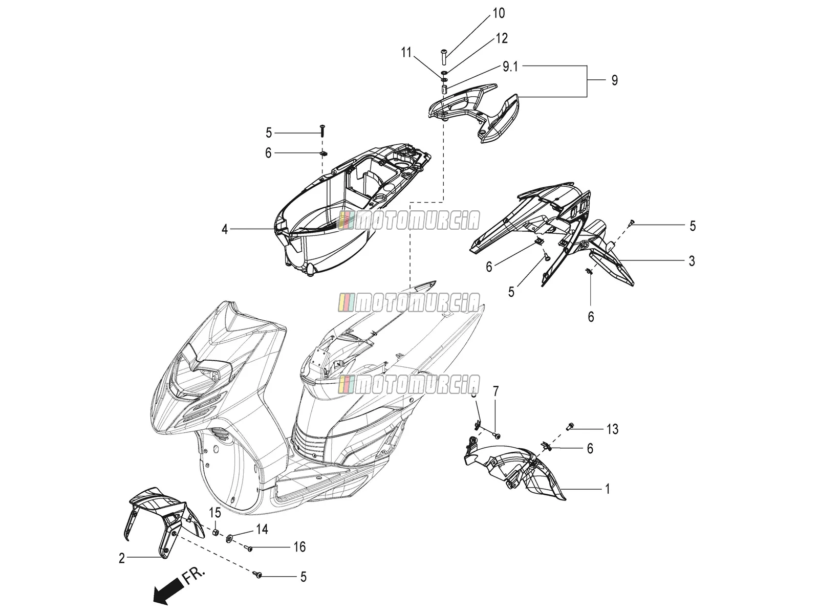 Parafango e custodia per casco