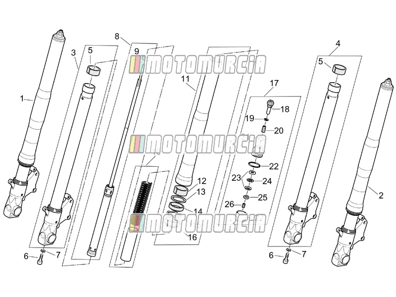 Fourche avant marzocchi - moyeux, manchons