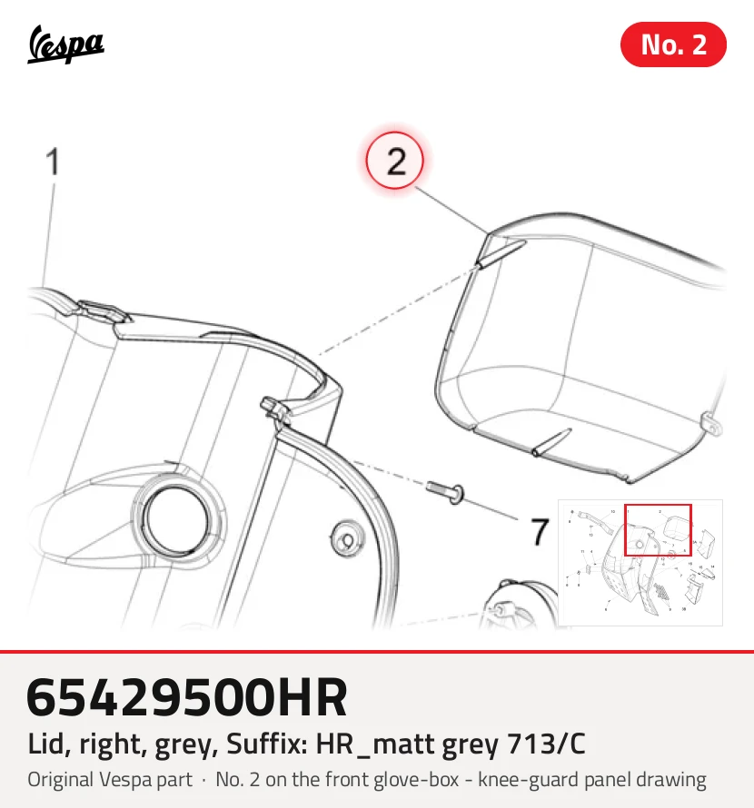 Couvercle, droit, gris, Suffixe et code couleur Piaggio: HR_gris mat 713/C