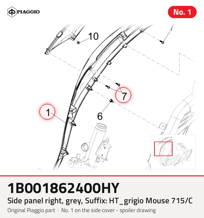 Panneau latéral droit, gris, suffixe : HT_grigio Mouse 715/C