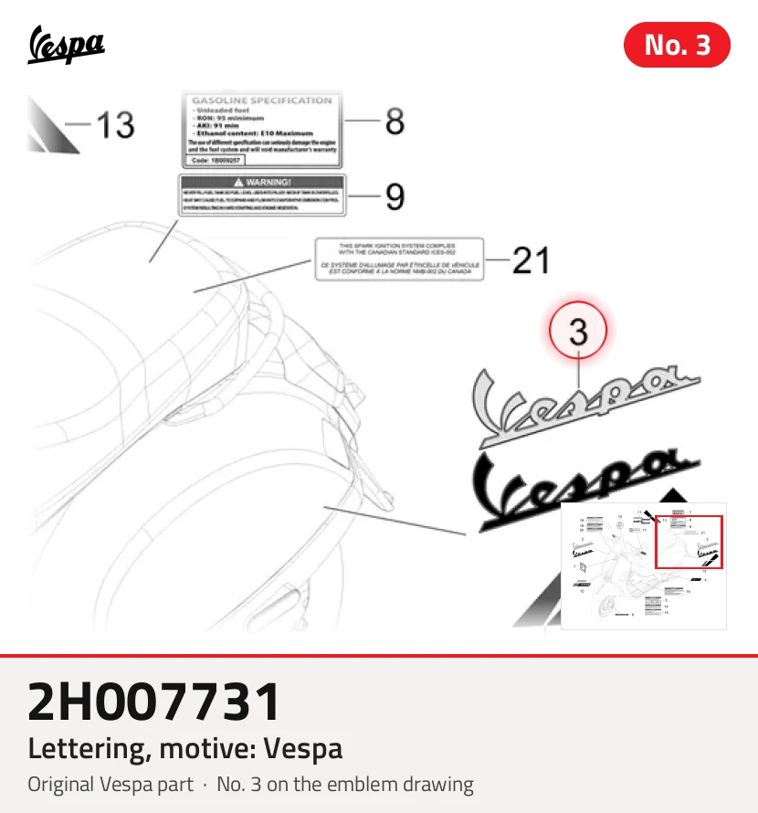Belettering, motief: Vespa