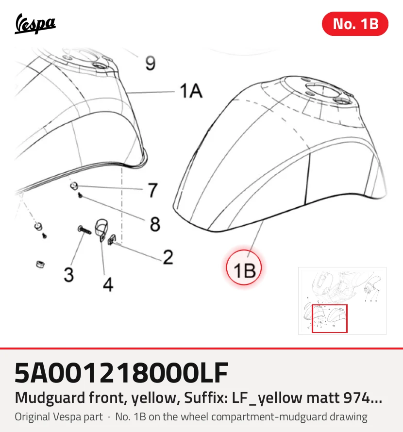 Garde-boue avant, jaune, Suffixe et code couleur Piaggio: LF_jaune mat 974/A, APAC (Asie)