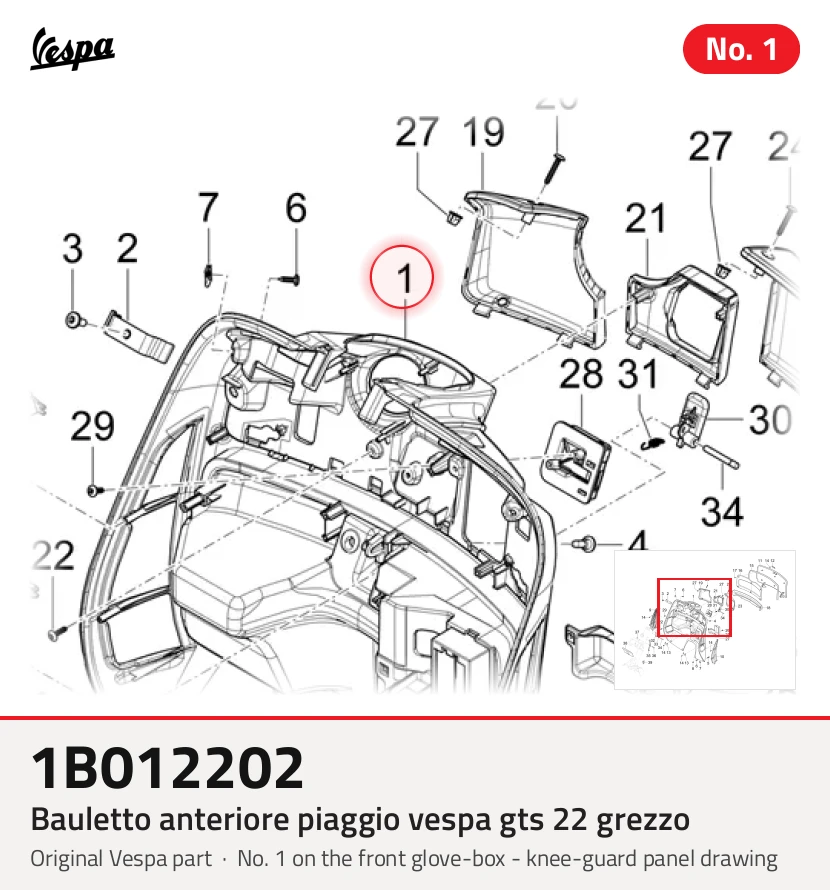 Case superior frontal PIAGGIO VESPA GTS 22 bruto