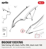 Carenagem lateral, esquerda, preta, sufixo: xn6_black Matt 168