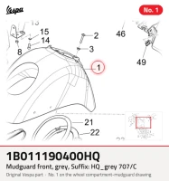 Parafango anteriore, grigio, suffisso: HQ_grey 707/C