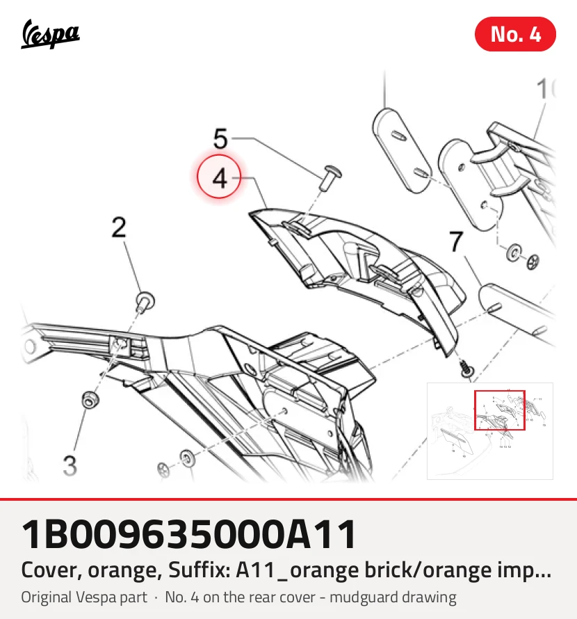 Cache/entourage/habillage, orange, Suffixe et code couleur Piaggio: A11_orange brick/orange impulsivo