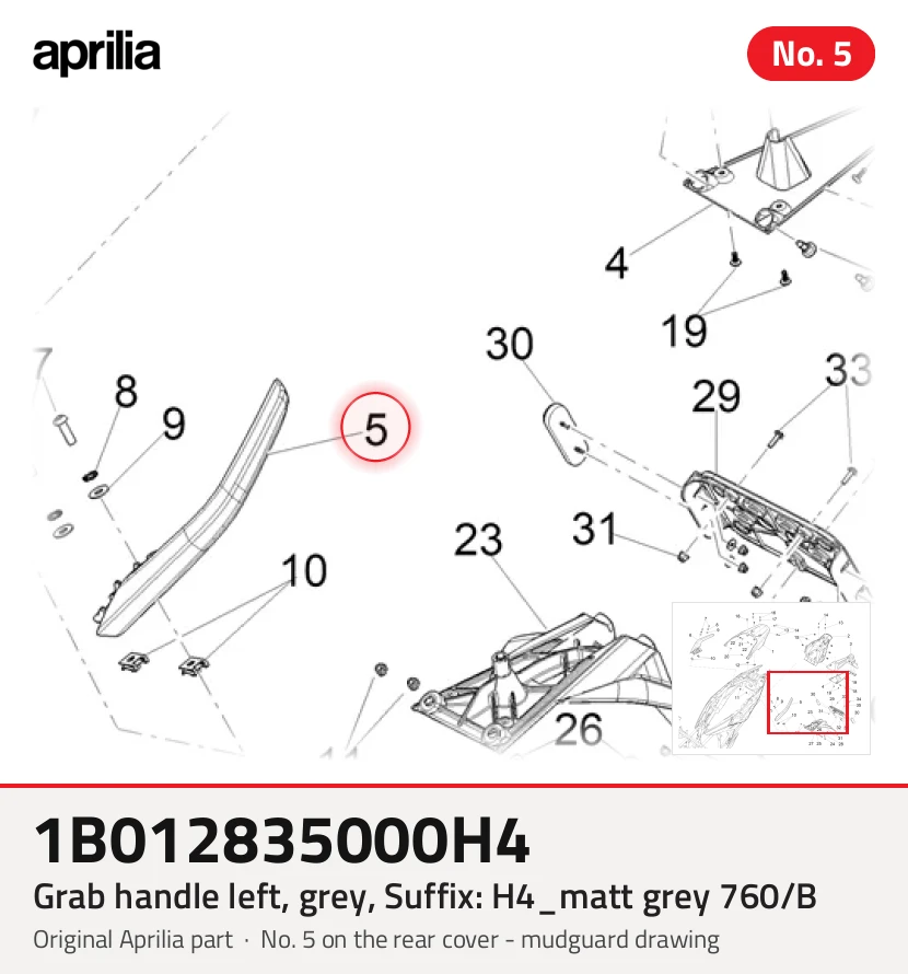 Haltegriff links, grau, Zusatz: H4_matt grey 760/B