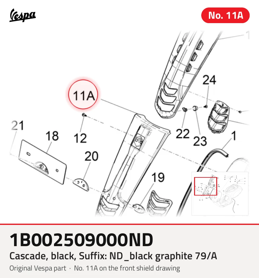 Cascade, noir, Suffixe et code couleur Piaggio: ND_noir graphite 79/A