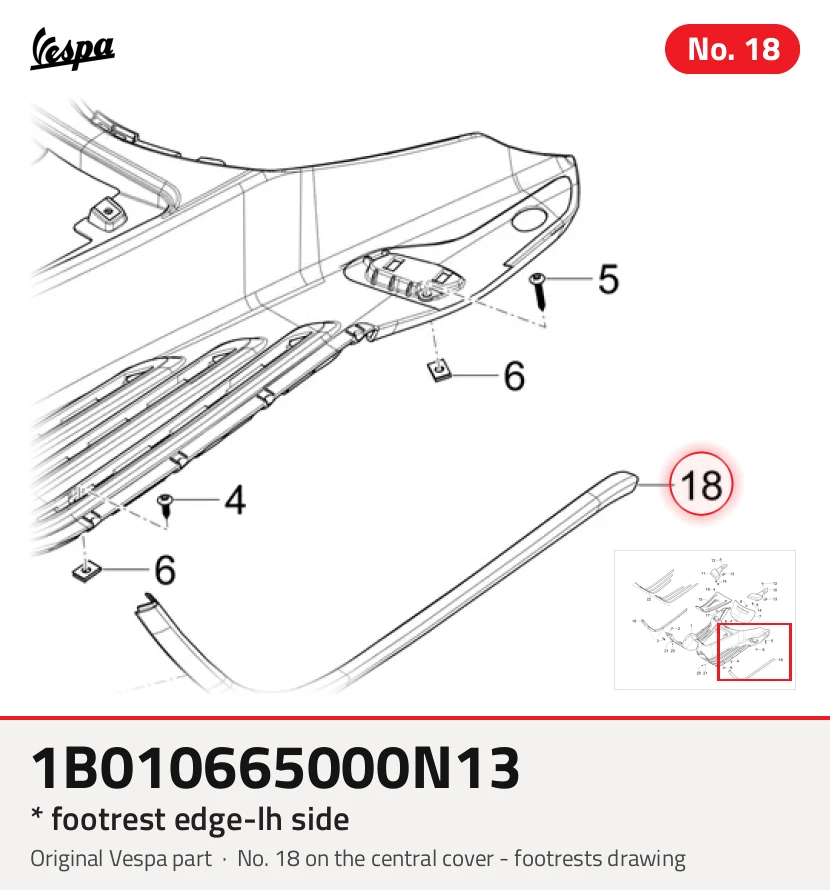 * Strona krawędzi Footrest Edge-LH
