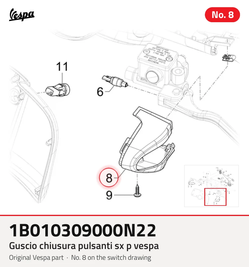 Shell de fechamento com botão esquerdo p VESPA