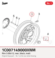Rim 3.00x12, trasero, negro, mate