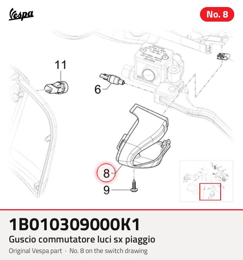 Carcasa del interruptor de luz izquierda PIAGGIO