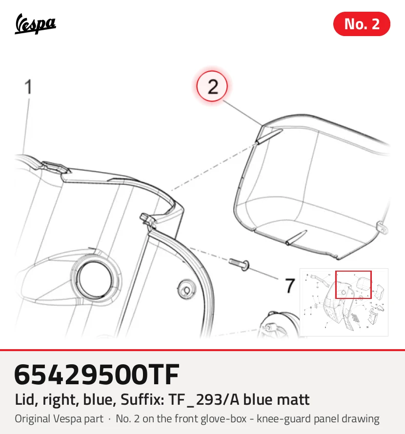 Couvercle, droit, bleu, Suffixe et code couleur Piaggio: TF_293/A bleu mat