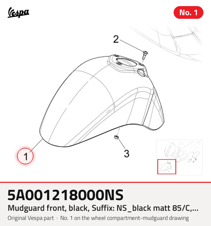 Garde-boue avant, noir, Suffixe et code couleur Piaggio: NS_noir mat 85/C, APAC (Asie)