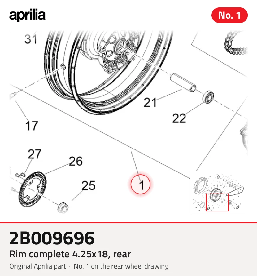 Rim Complete 4.25x18, trasero
