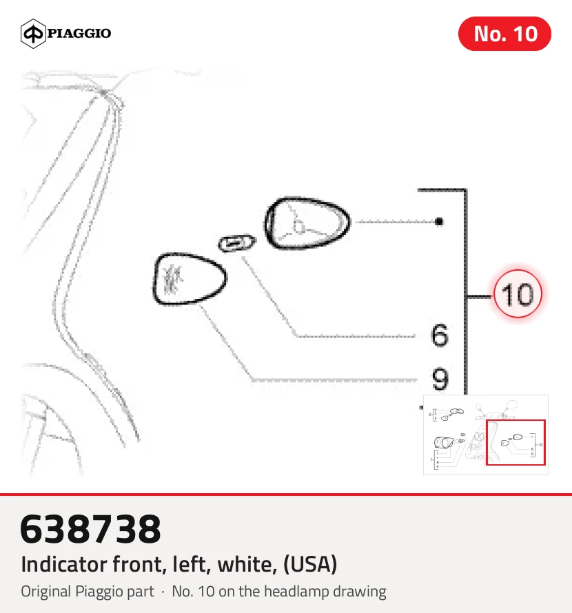 Clignotant avant, gauche, blanc, (USA)