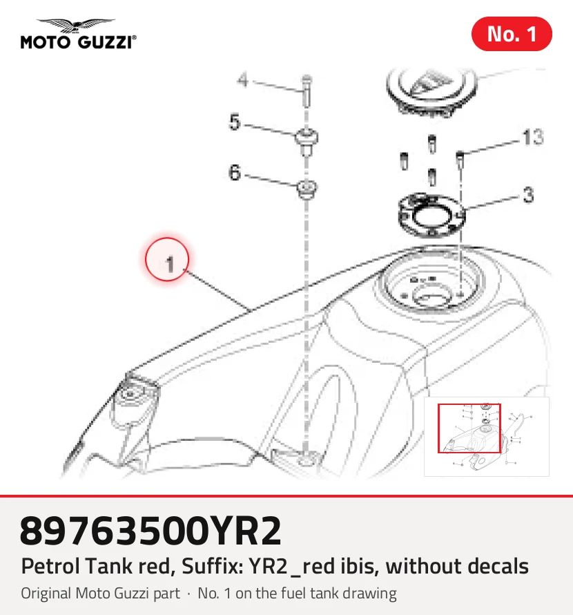 Benzintank rot, Suffix: YR2_rosso ibis, ohne Dekor