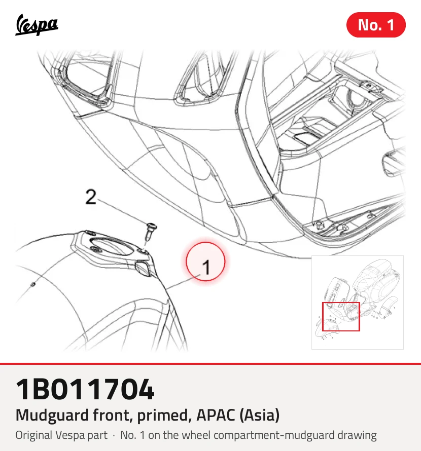 Mudguard front, primed, APAC (Asia)