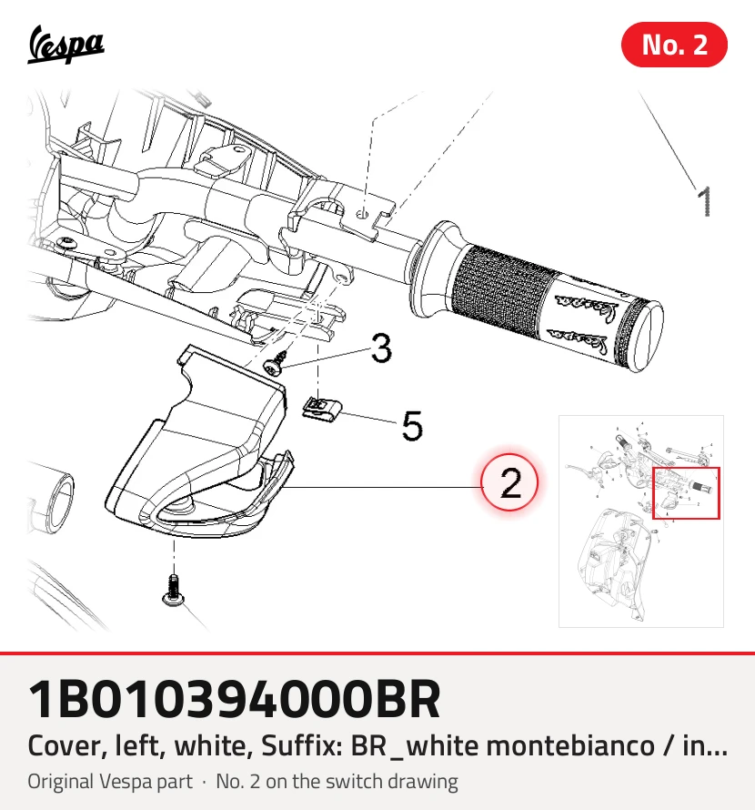 Cache/entourage/habillage, gauche, blanc, Suffixe et code couleur Piaggio: BR_blanc montebianco / innocenza / 544