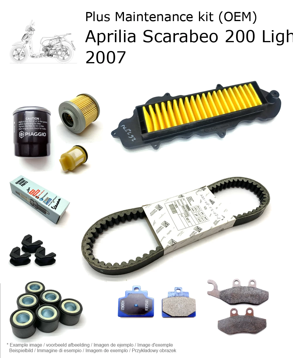 Wartungskit (OEM) mit Bremsbelägen Aprilia Scarabeo 200 Light 4T 2007