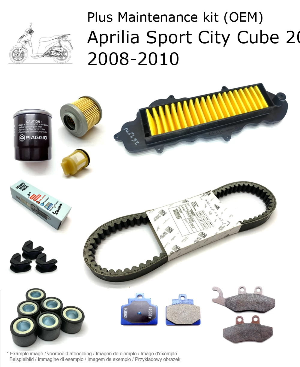 Wartungskit (OEM) mit Bremsbelägen Aprilia Sport City Cube 200 4T 2008-2010