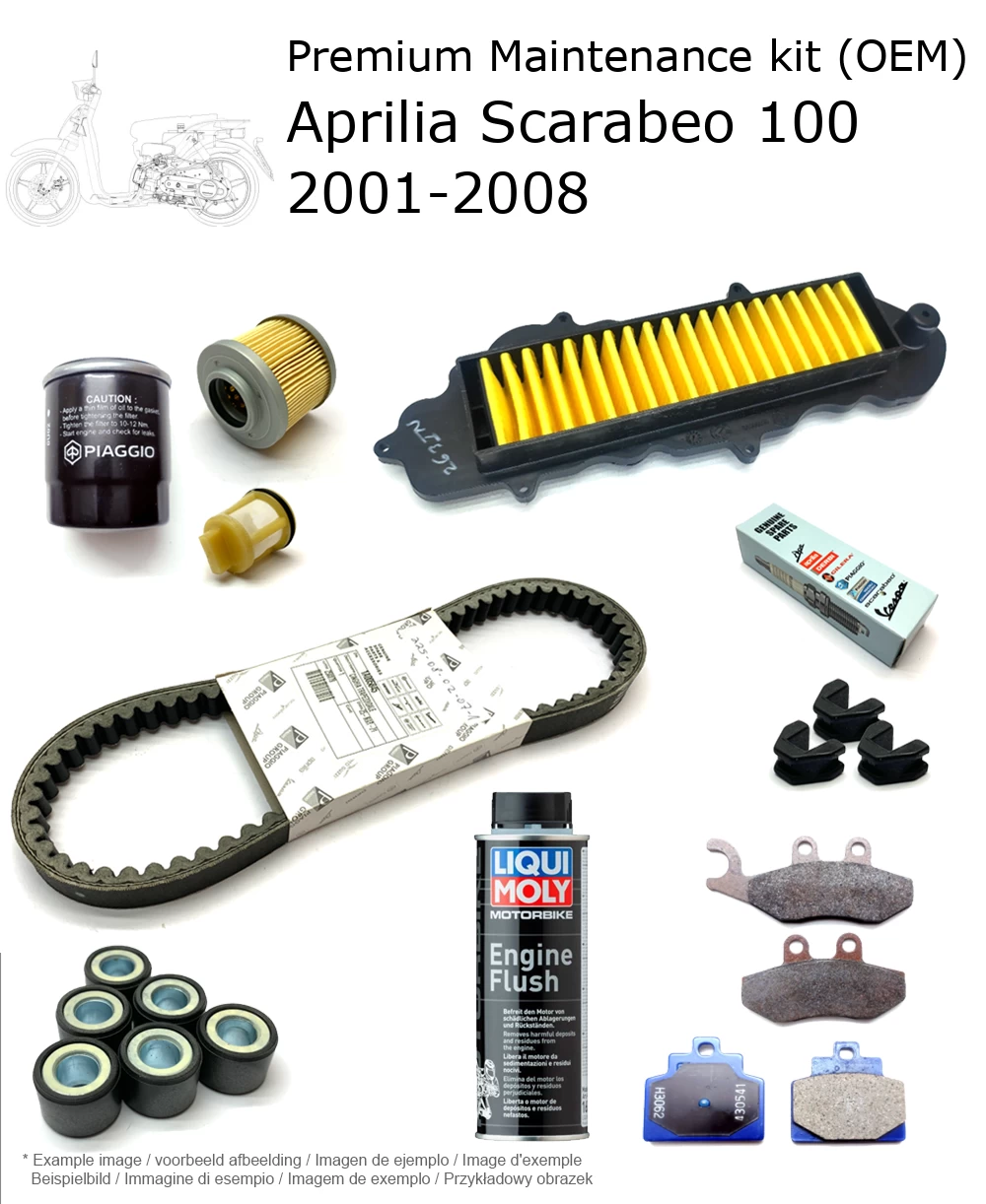 Kit de manutenção (OEM) com pastilhas de travão e aditivo Aprilia Scarabeo 100 2001-2008