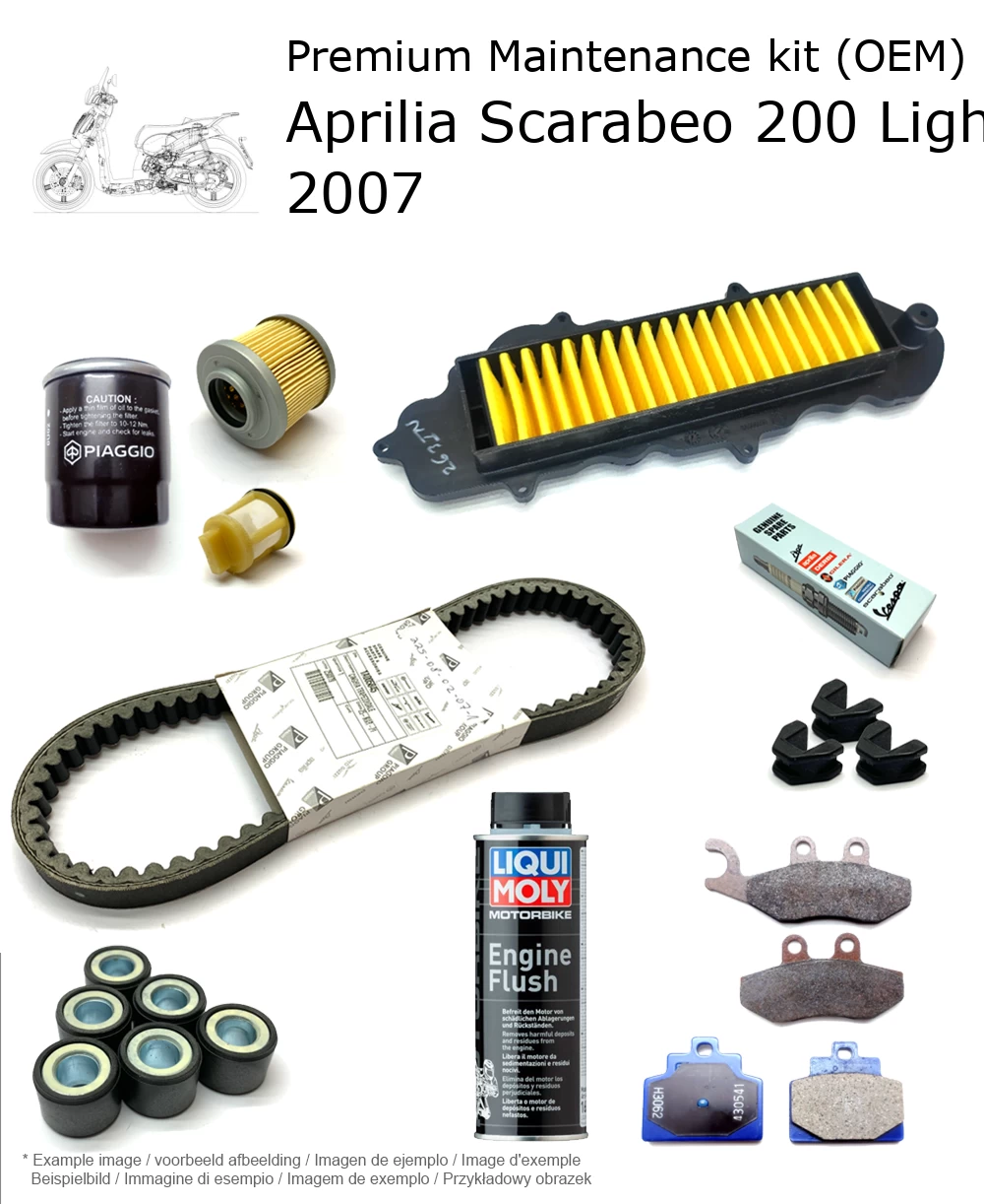 Kit de manutenção (OEM) com pastilhas de travão e aditivo Aprilia Scarabeo 200 Light 4T 2007