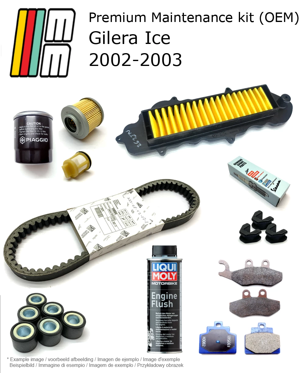 Kit de manutenção (OEM) com pastilhas de travão e aditivo Gilera Ice 2002-2003
