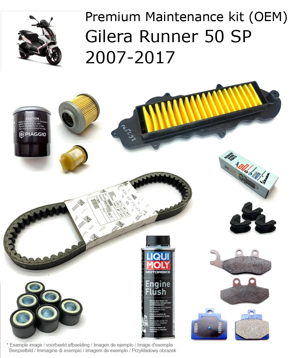 Kit de manutenção (OEM) com pastilhas de travão e aditivo Gilera Runner 50 SP 2007-2017