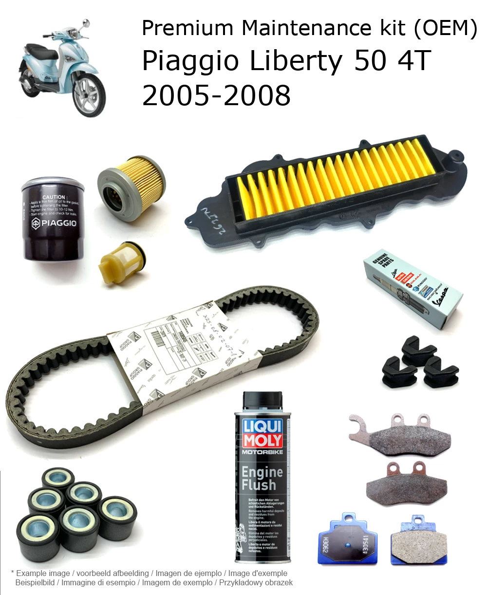 Kit de manutenção (OEM) com pastilhas de travão e aditivo Piaggio Liberty 50 4T 2005-2008