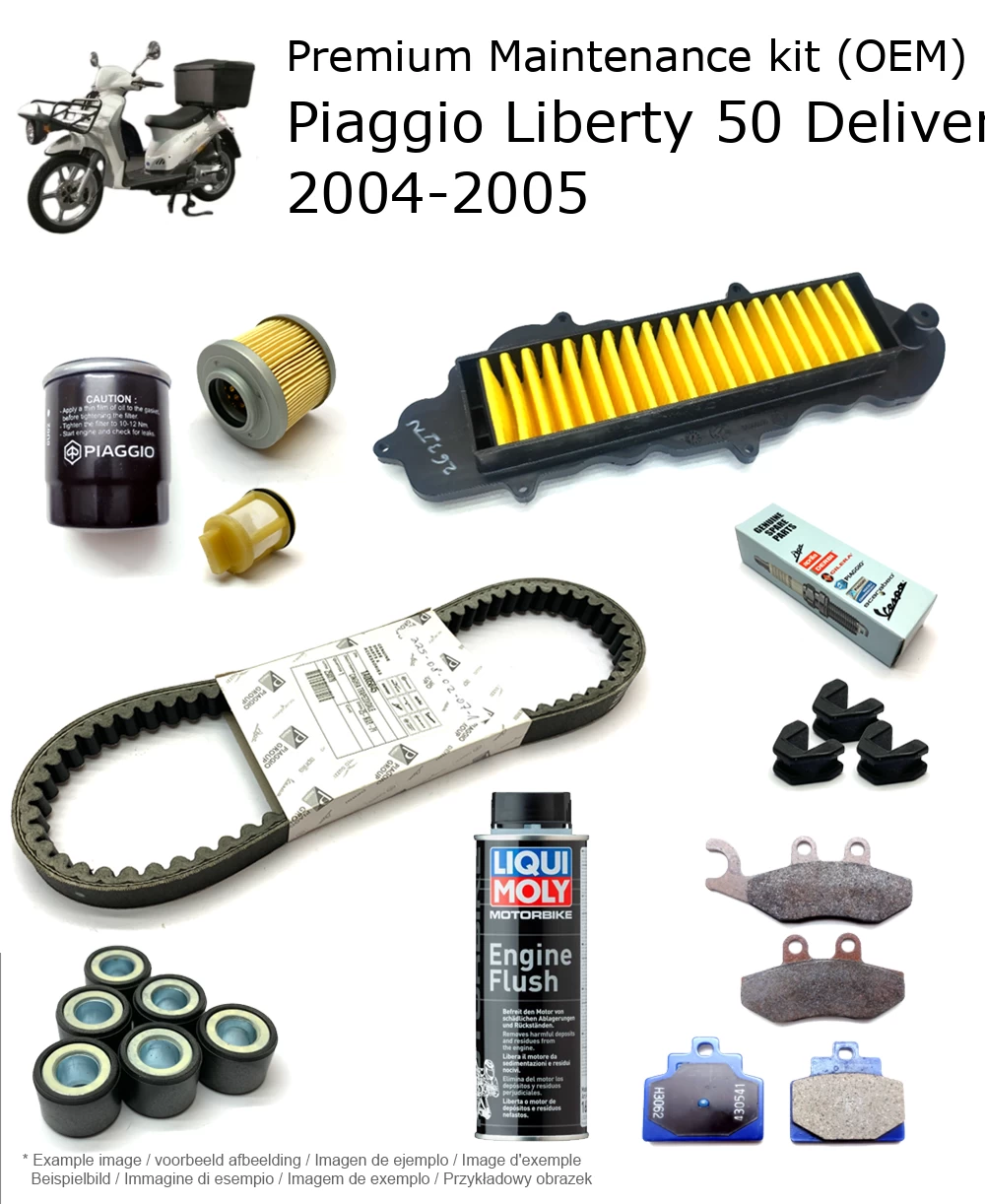 Kit de manutenção (OEM) com pastilhas de travão e aditivo Piaggio Liberty 50 Delivery 4T 2V 2004-2005
