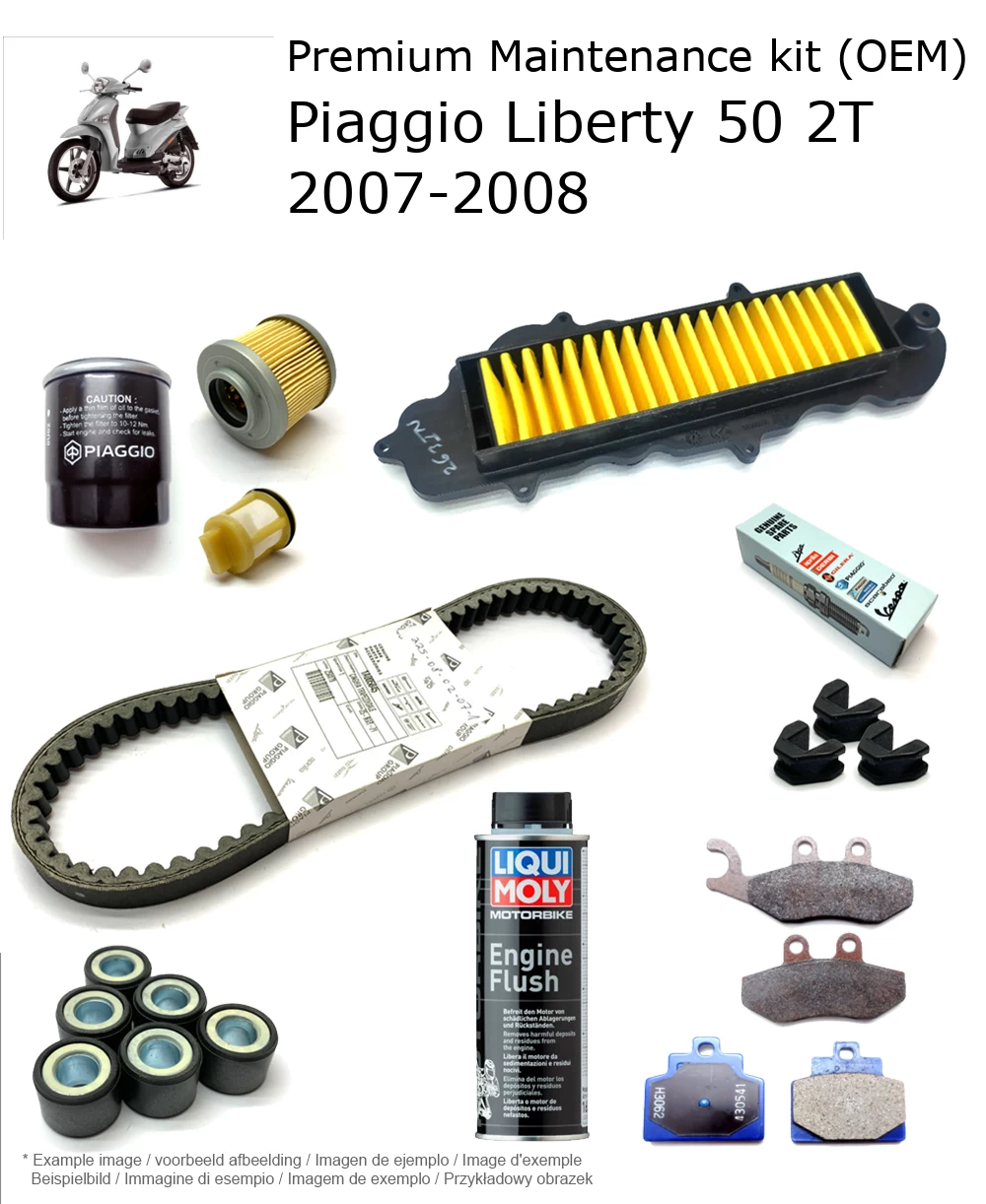 Kit de manutenção (OEM) com pastilhas de travão e aditivo Piaggio Liberty 50 2T 2007-2008