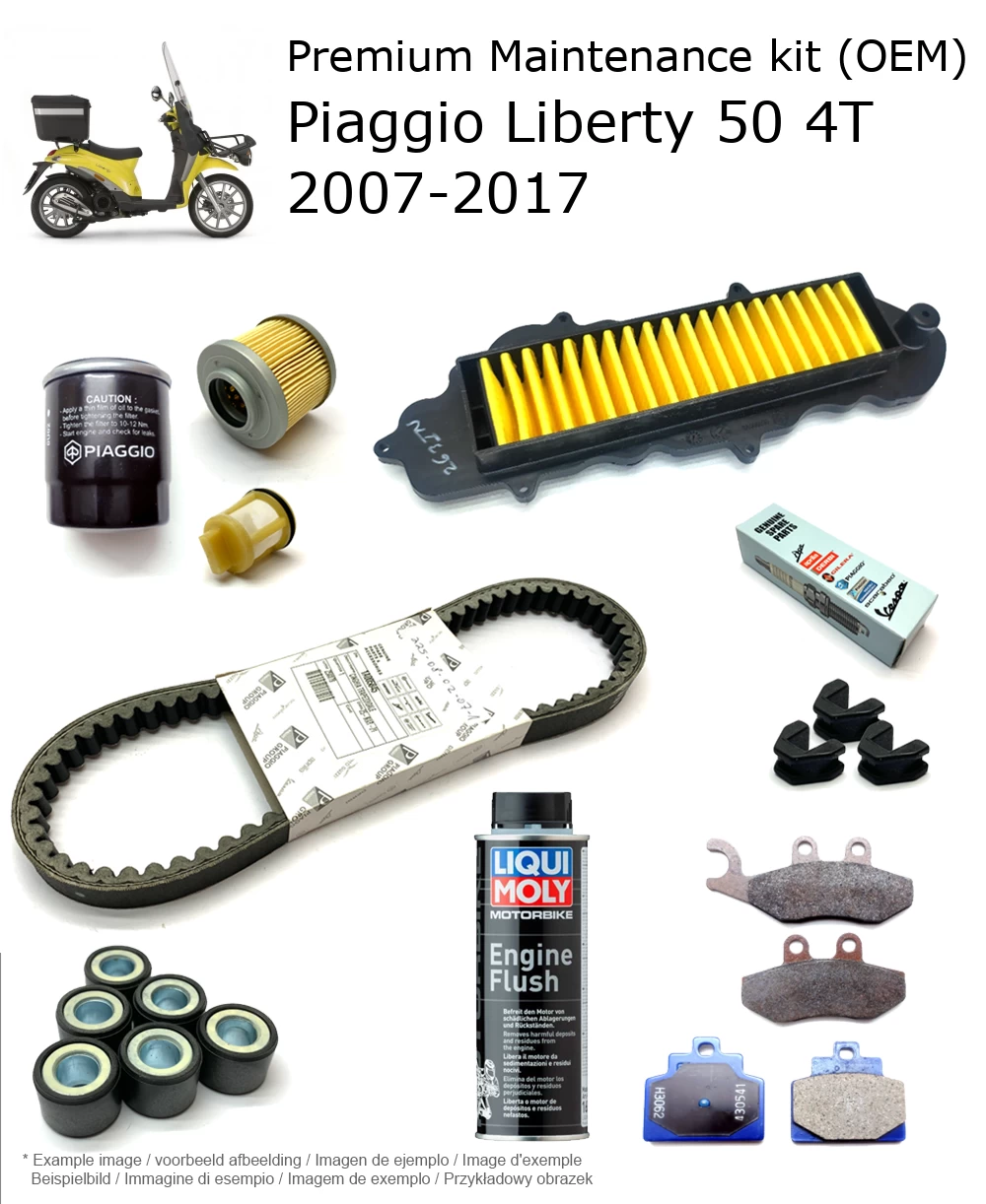 Kit de manutenção (OEM) com pastilhas de travão e aditivo Piaggio Liberty 50 4T 2007-2017
