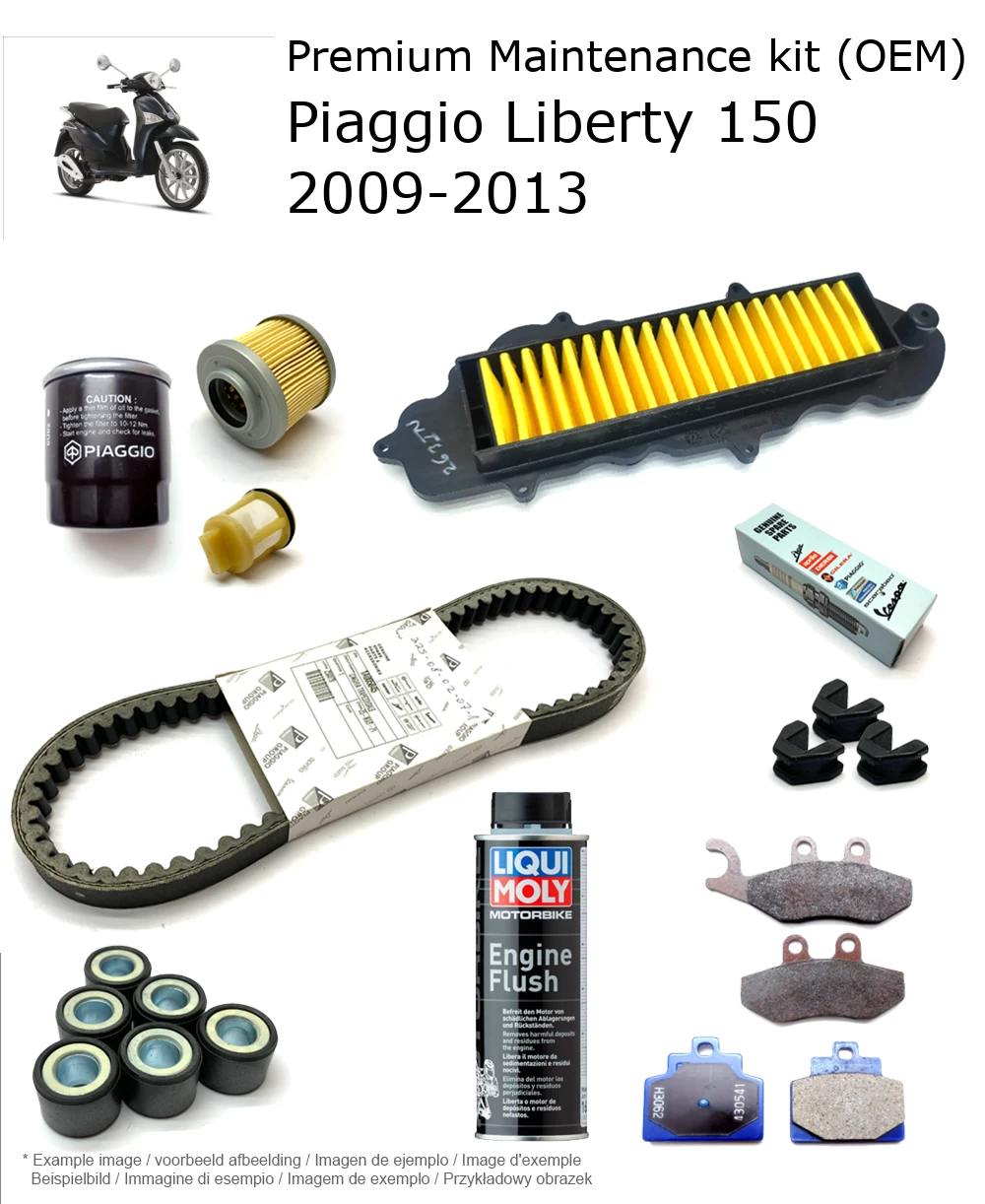 Kit de manutenção (OEM) com pastilhas de travão e aditivo Piaggio Liberty 150 2009-2013