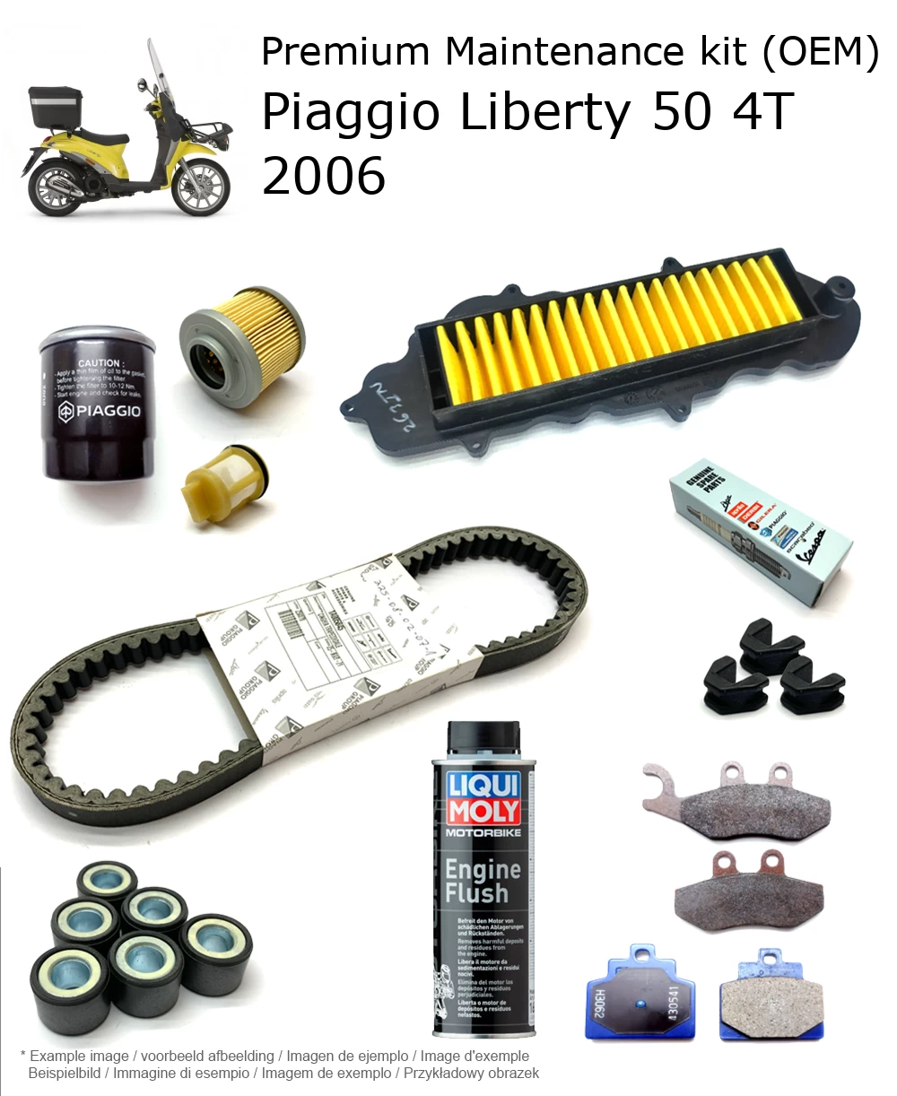 Kit de manutenção (OEM) com pastilhas de travão e aditivo Piaggio Liberty 50 4T 2006