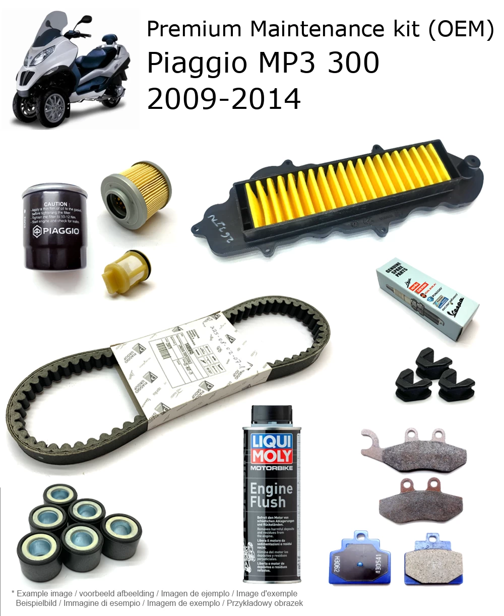 Kit de manutenção (OEM) com pastilhas de travão e aditivo Piaggio MP3 300 2009-2014