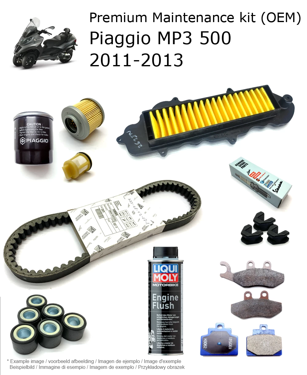 Kit de manutenção (OEM) com pastilhas de travão e aditivo Piaggio MP3 500 2011-2013